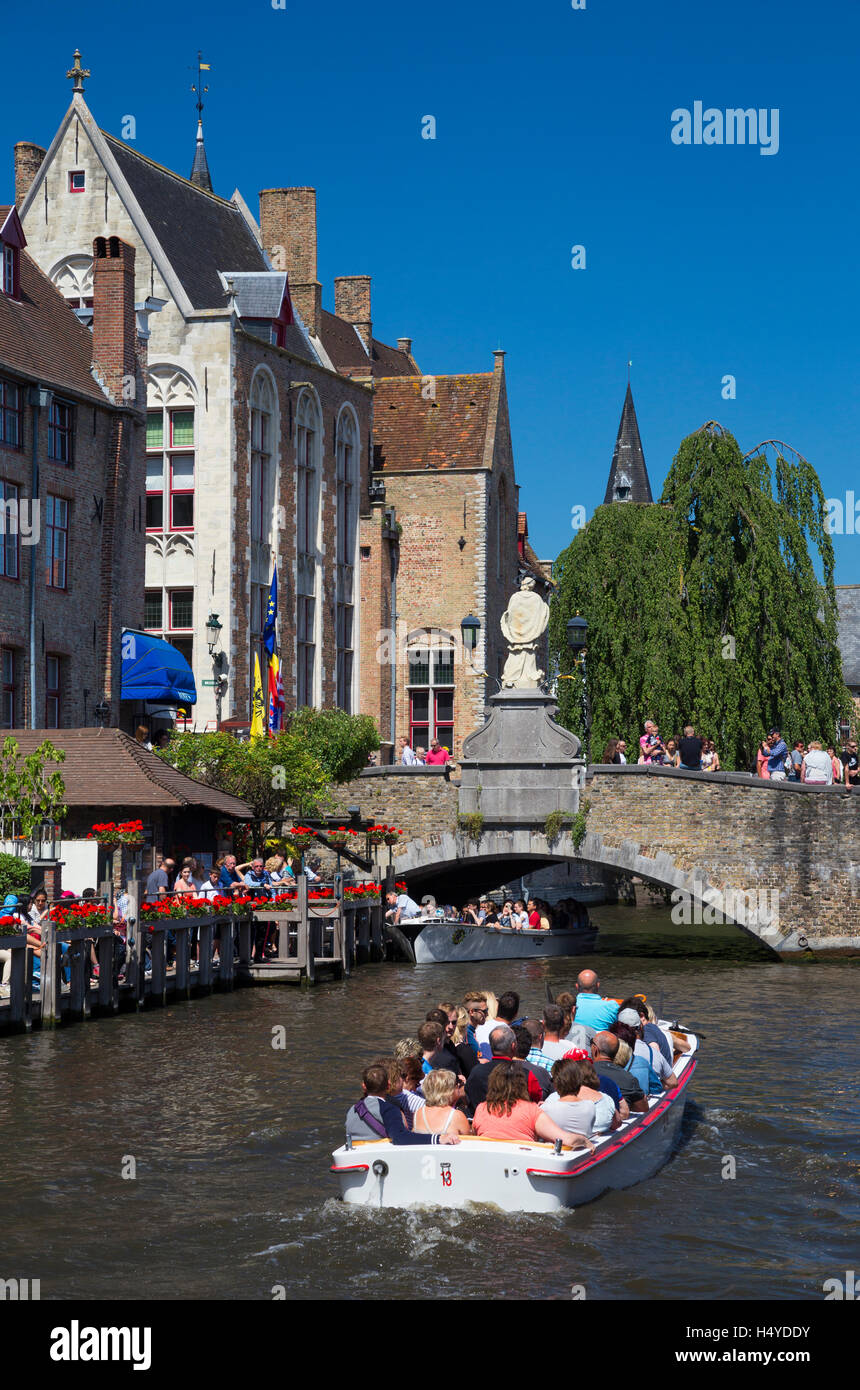 Canal tour boat , Dijver, Bruges, Belgium Stock Photo