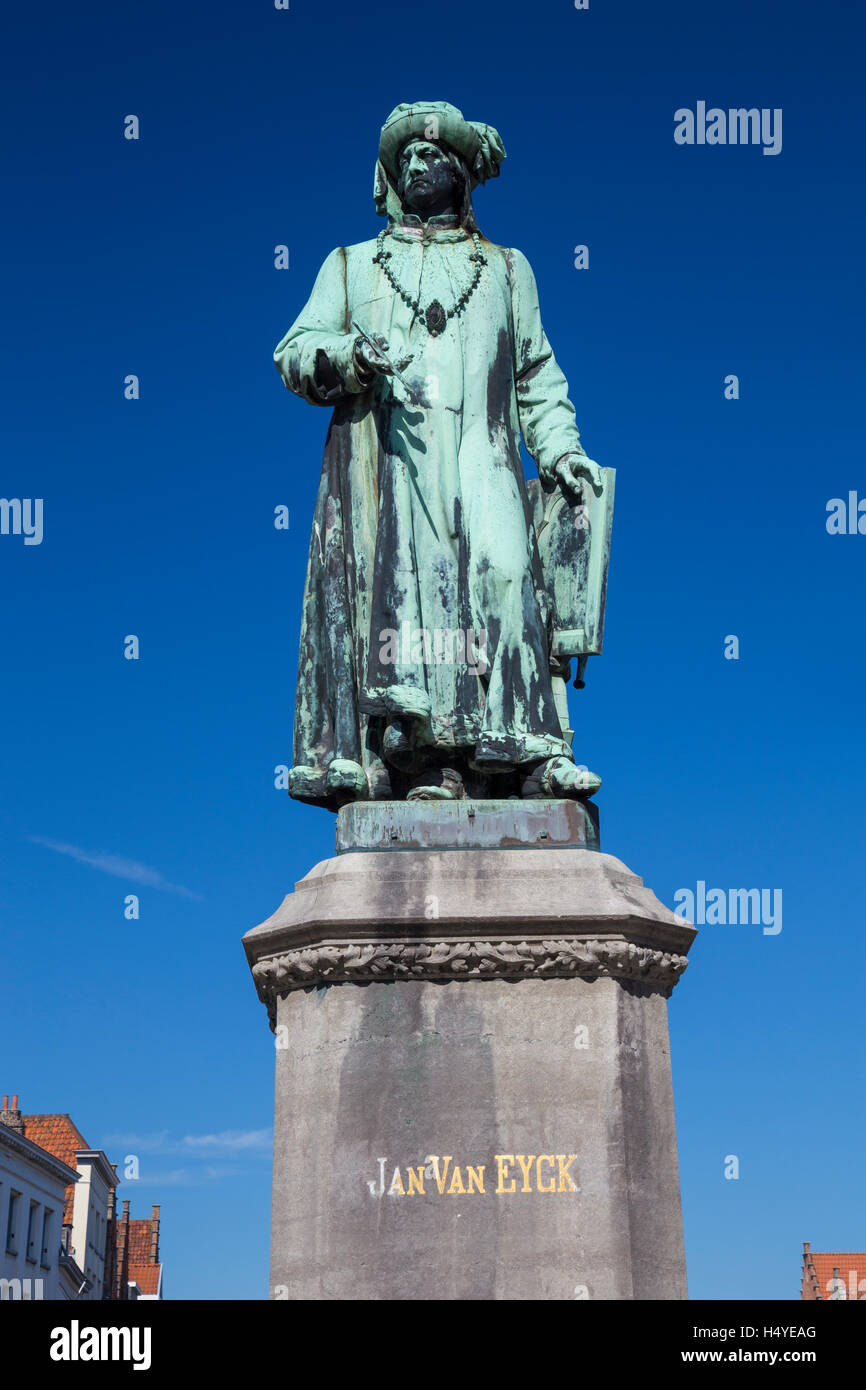 Statue of Jan van Eyck in Bruges, Belgium Stock Photo