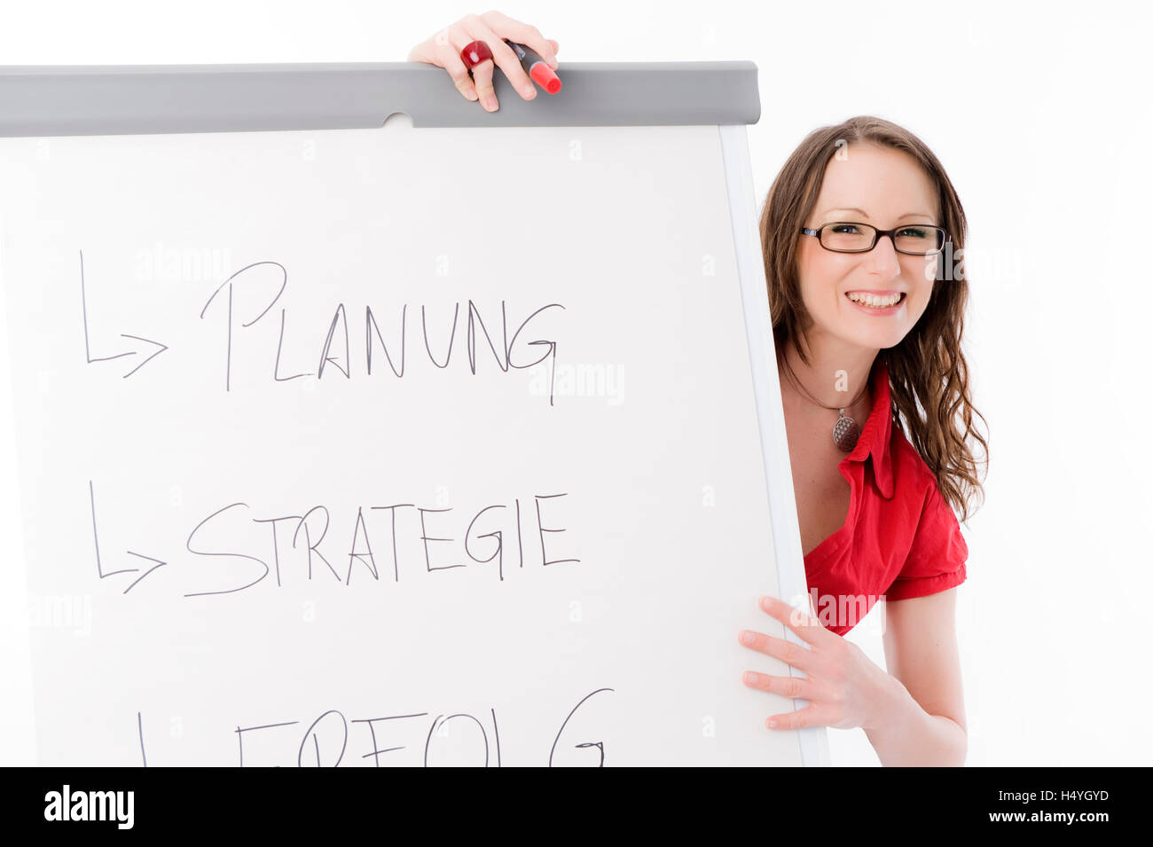 Business woman with flipchart Stock Photo