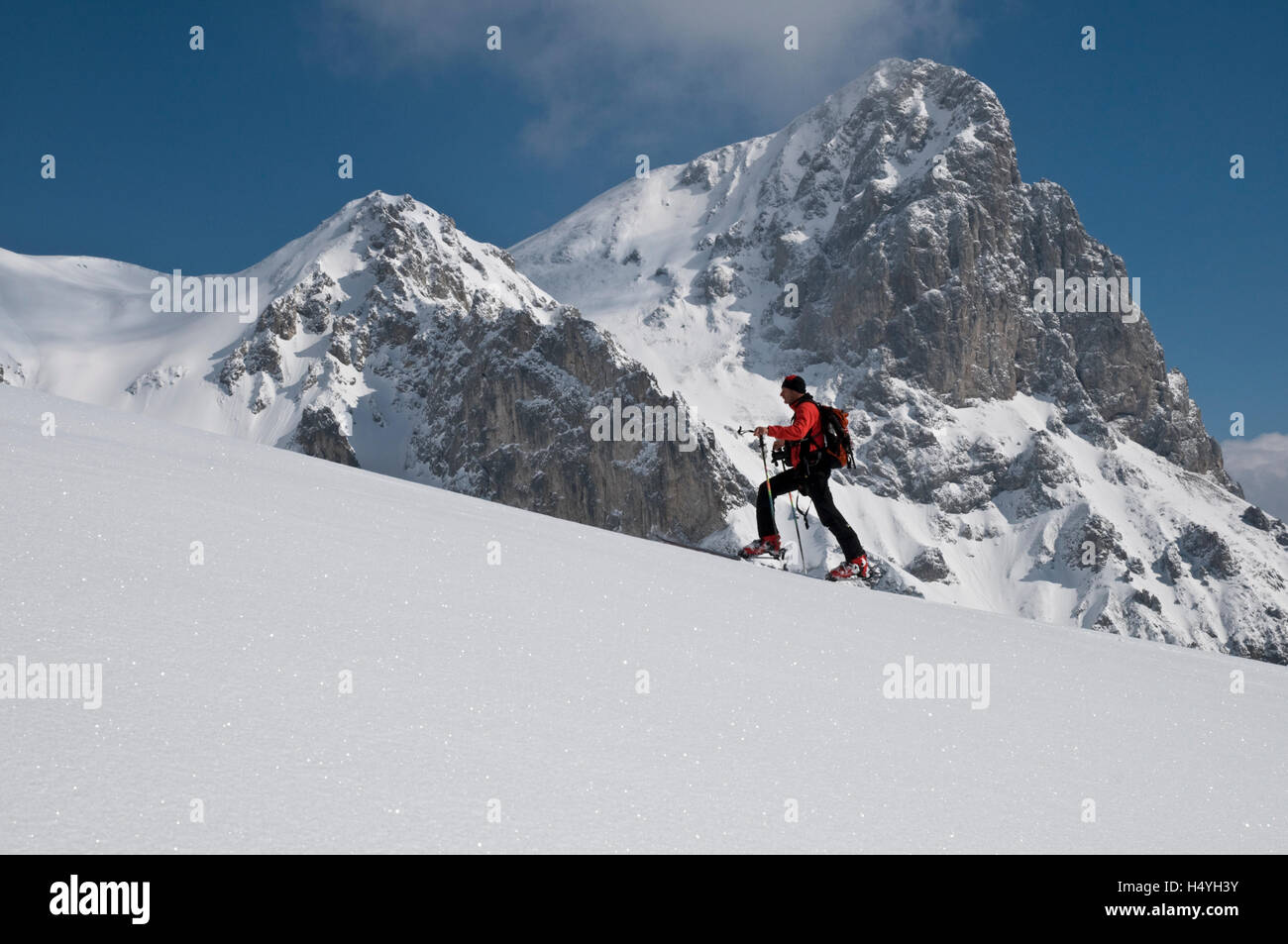 Skiers on a skiing tour, Gesaeuse National Park, Styria, Austria, Europe Stock Photo