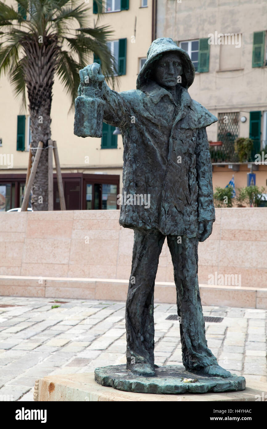 Statue Alla Nostra Gente del Mare in the harbour area, Savona, Italian Riviera, Liguria, Italy, Europe Stock Photo