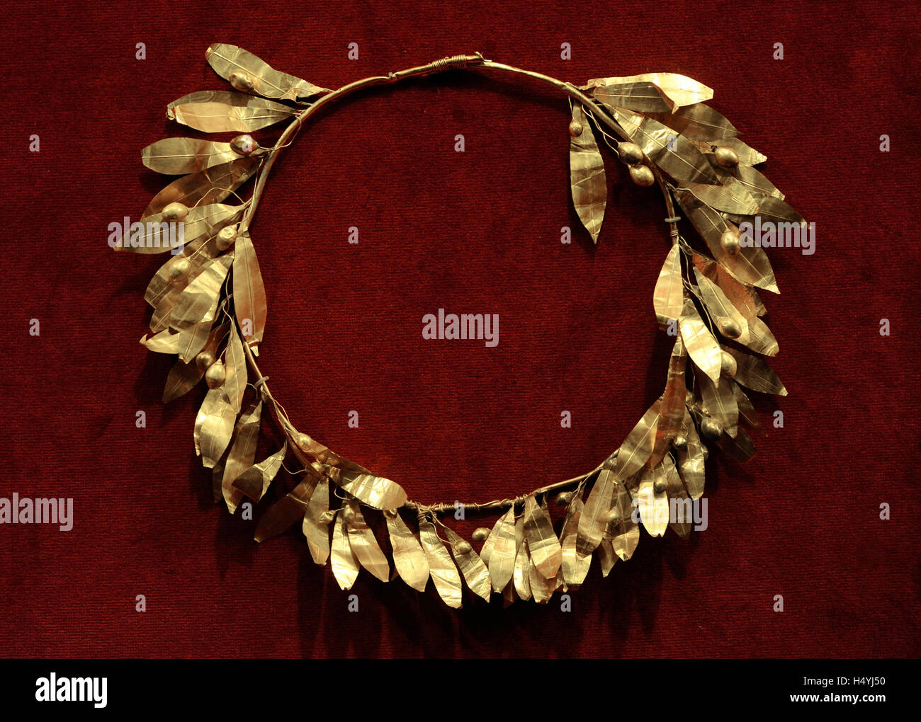 Gold crown of olive leaves. Greece. 300 BC. Museum of Mediterranean and Near Eastern Antiquities. Stockholm. Sweden. Stock Photo