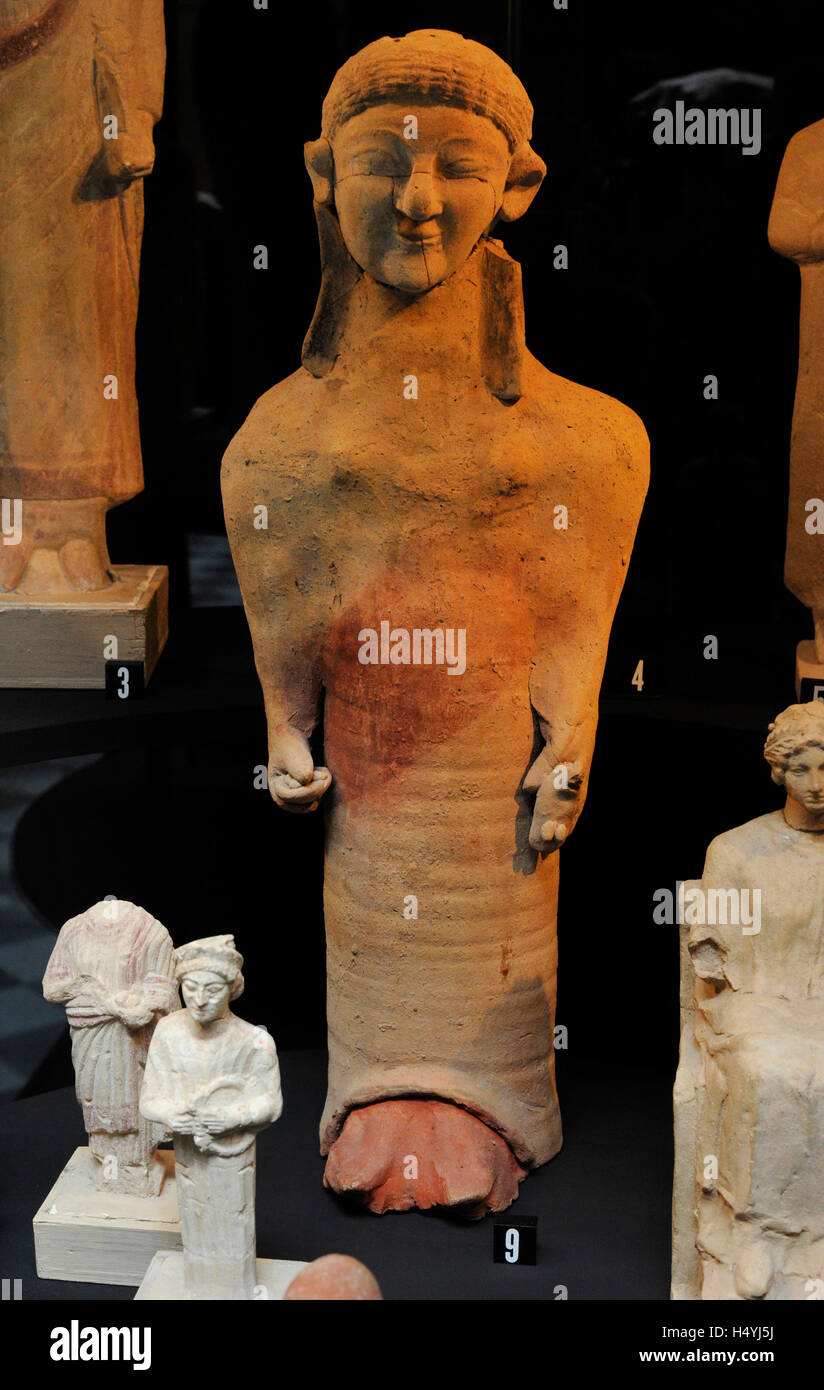 Female figure. 400 BC. Terracotta. From Mersinaki, Cyprus. Museum of Mediterranean and Near Eastern Antiquities. Stockholm. Sweden. Stock Photo