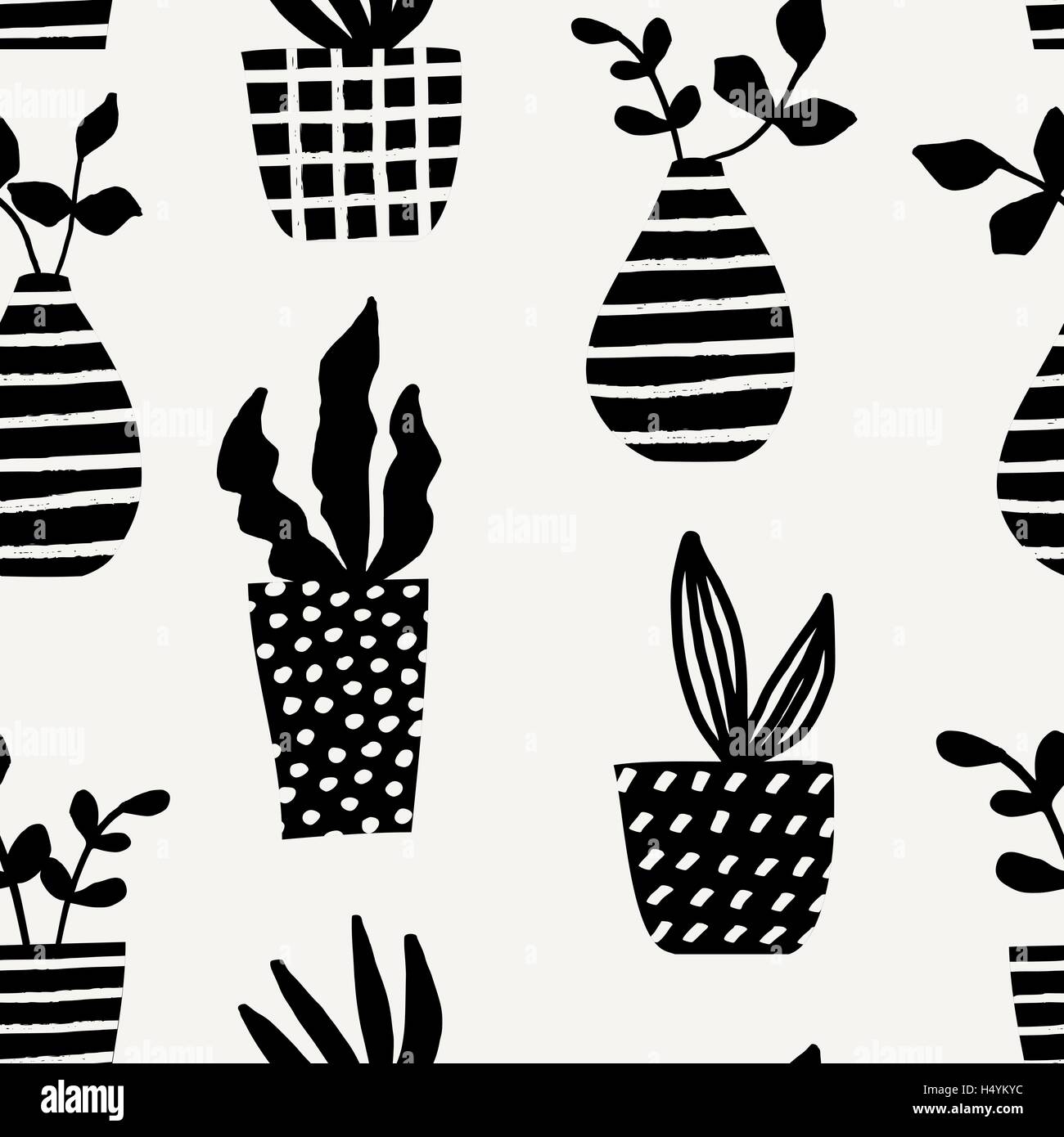 Seamless repeating pattern with vases and pots in black on cream ...