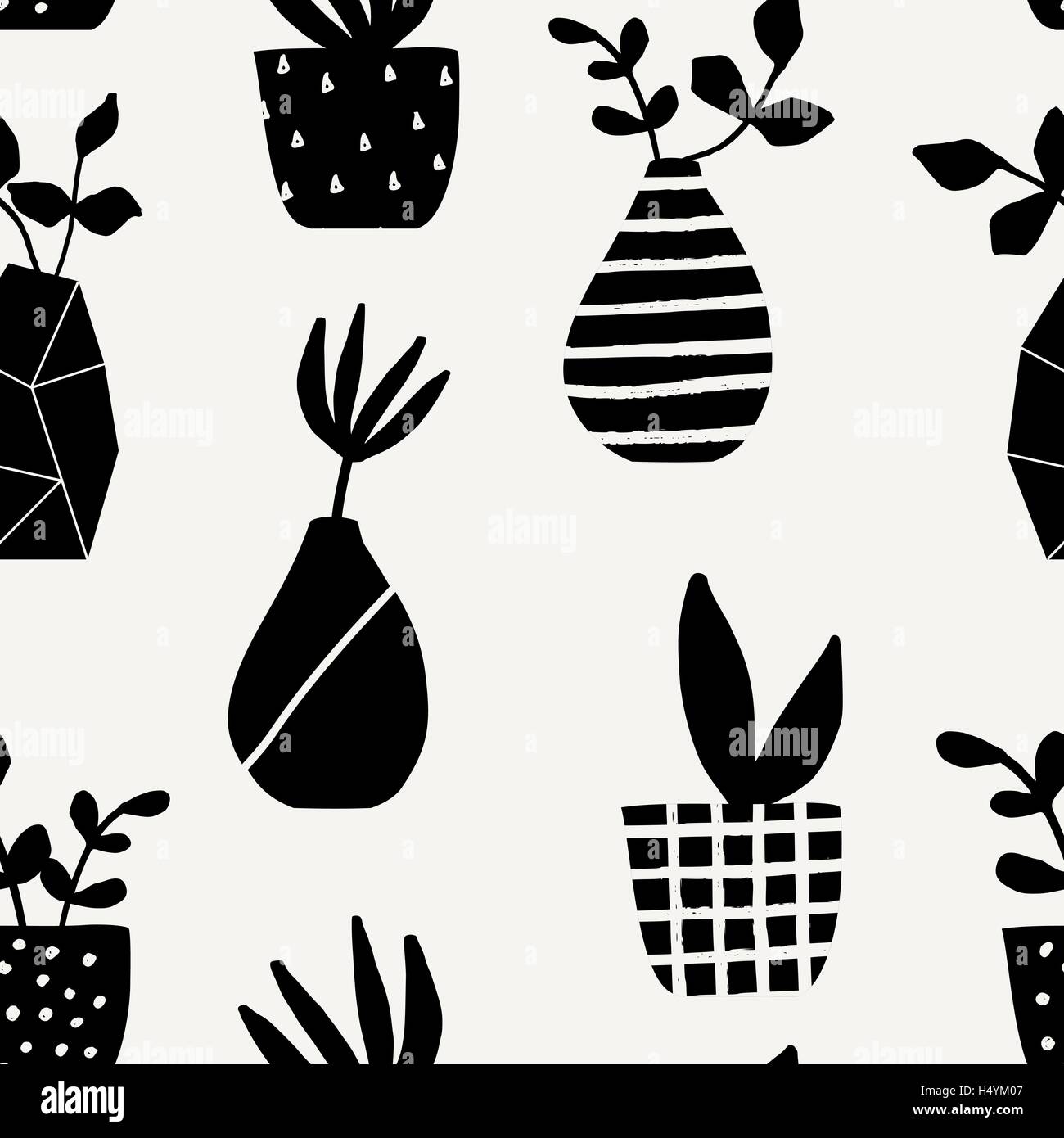 Seamless repeating pattern with vases and pots in black on cream ...