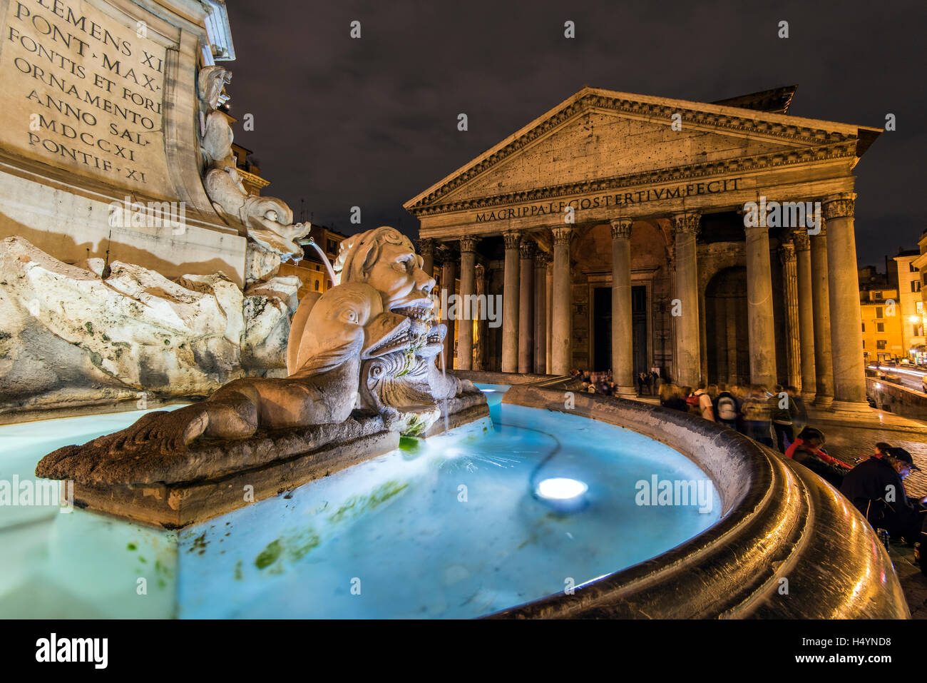 Night view of Pantheon and fountain at Piazza della Rotonda, Rome, Lazio, Italy Stock Photo