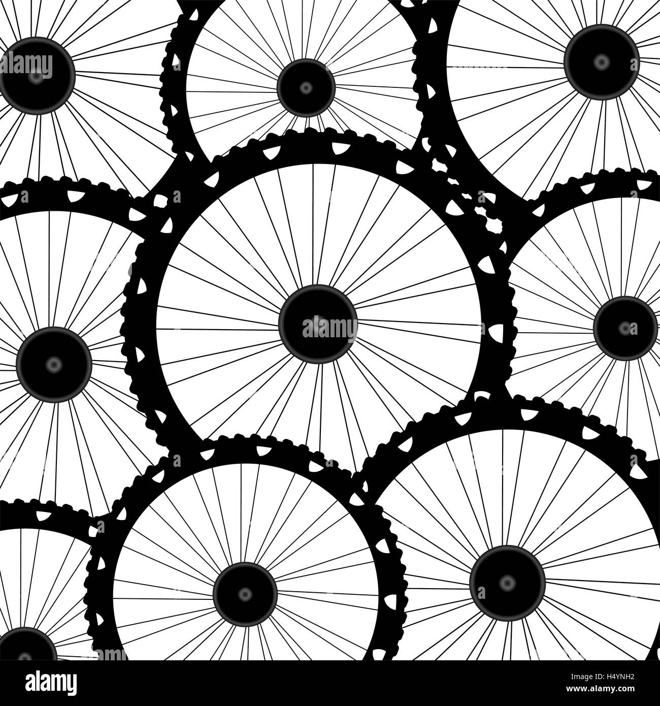 road and mountain bike wheels and tires pattern isolated on white Stock Photo