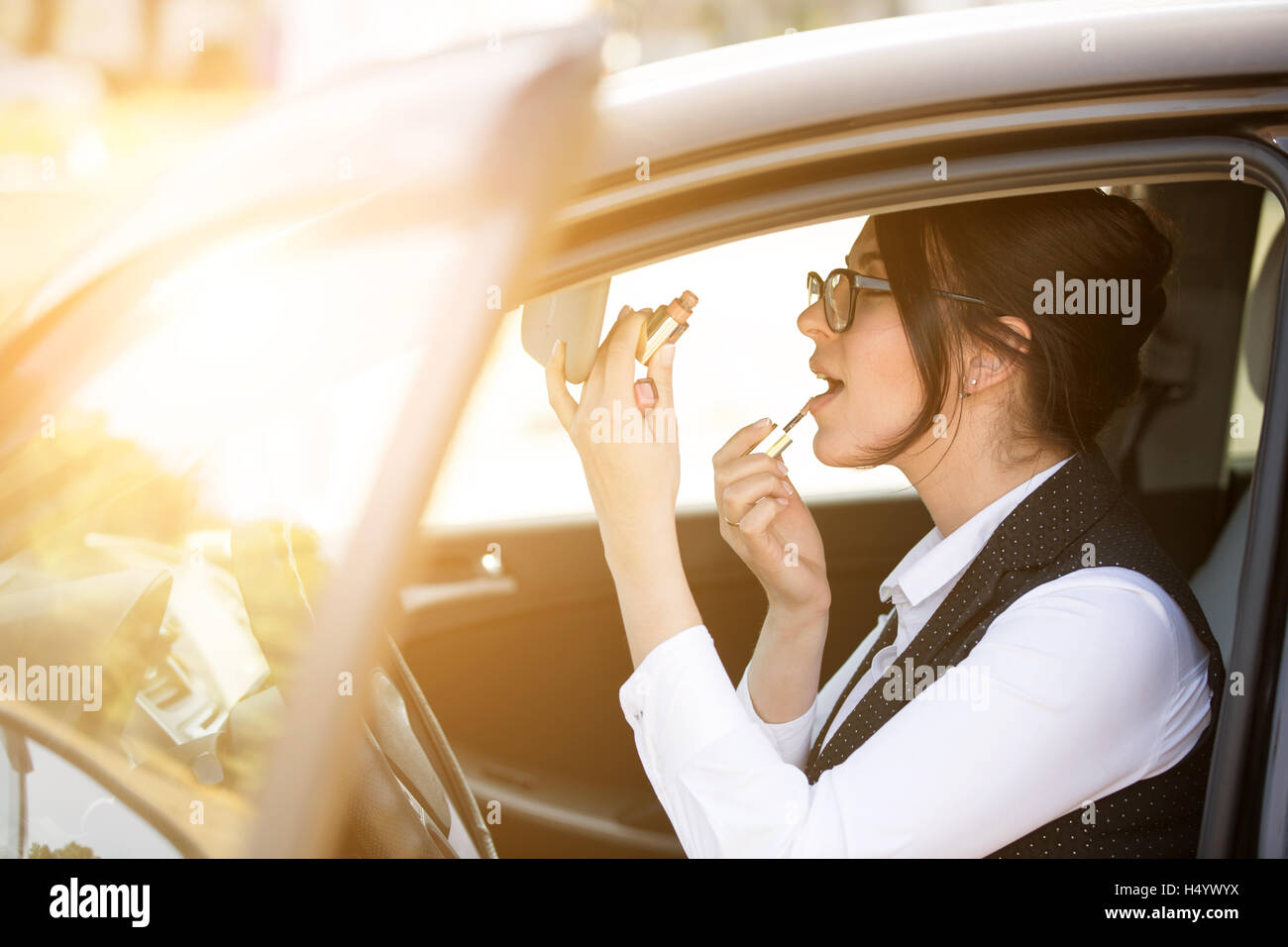 happy young woman in the car Stock Photo - Alamy