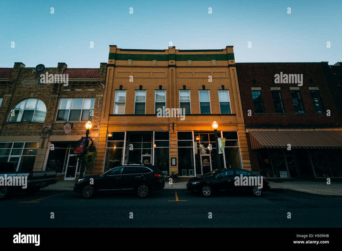 Buildings on Main Street, in downtown Rock Hill, South Carolina Stock