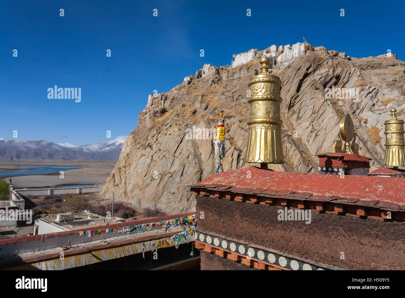 Lhatse Chode Monastery in Old Lhatse and Fort (on the hill), Tibet