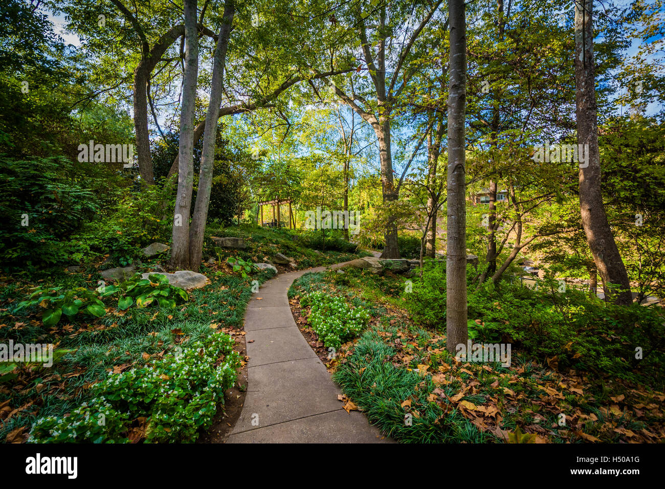Path at the Falls Park on the Reedy, in Greenville, South Carolina. Stock Photo