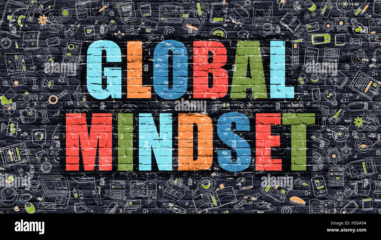 Global Mindset On Dark Brick Wall Stock Photo Alamy