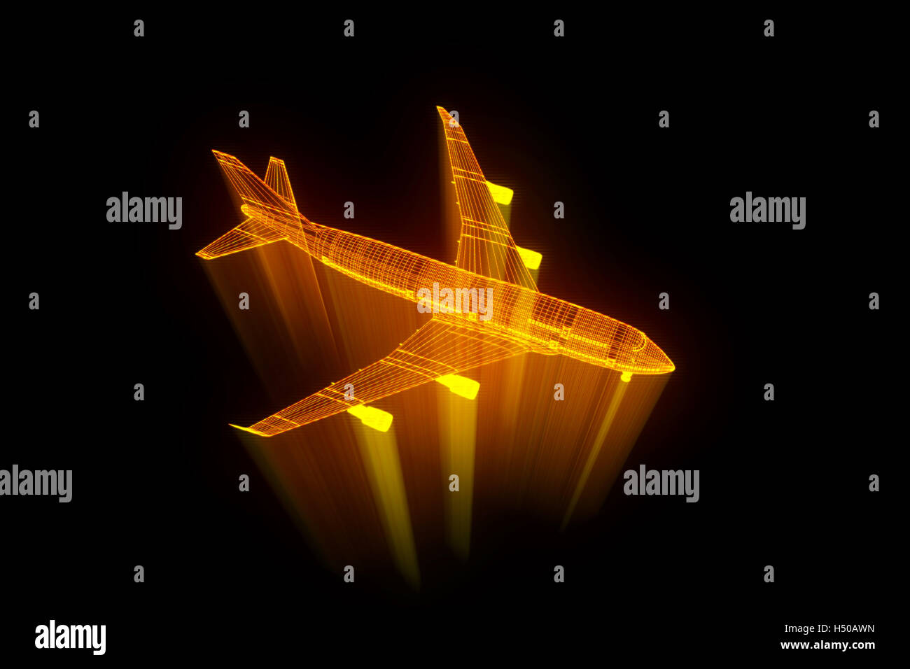 Airplane in Hologram Wireframe Style. Nice 3D Rendering Stock Photo - Alamy