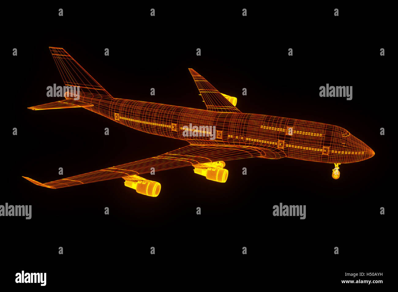 Airplane in Hologram Wireframe Style. Nice 3D Rendering Stock Photo - Alamy