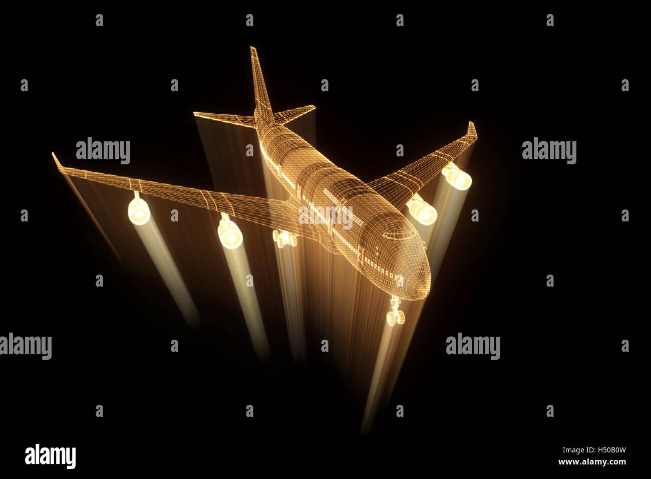 Airplane in Hologram Wireframe Style. Nice 3D Rendering Stock Photo - Alamy