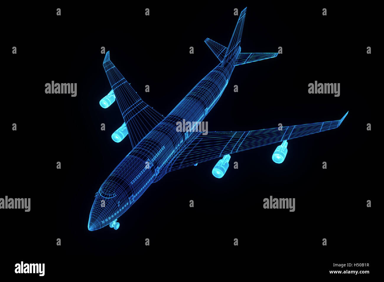 Airplane in Hologram Wireframe Style. Nice 3D Rendering Stock Photo - Alamy