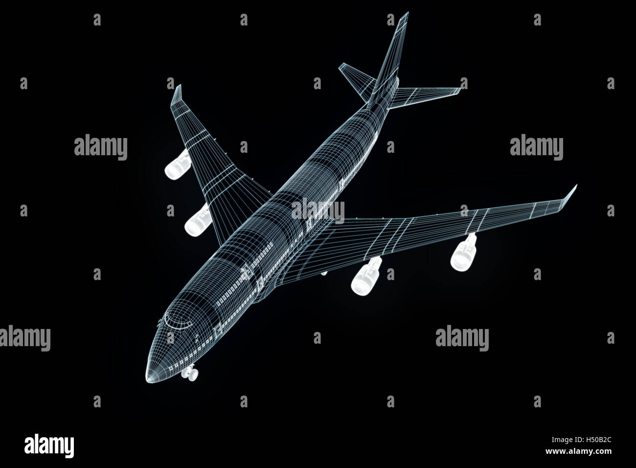 Airplane in Hologram Wireframe Style. Nice 3D Rendering Stock Photo - Alamy