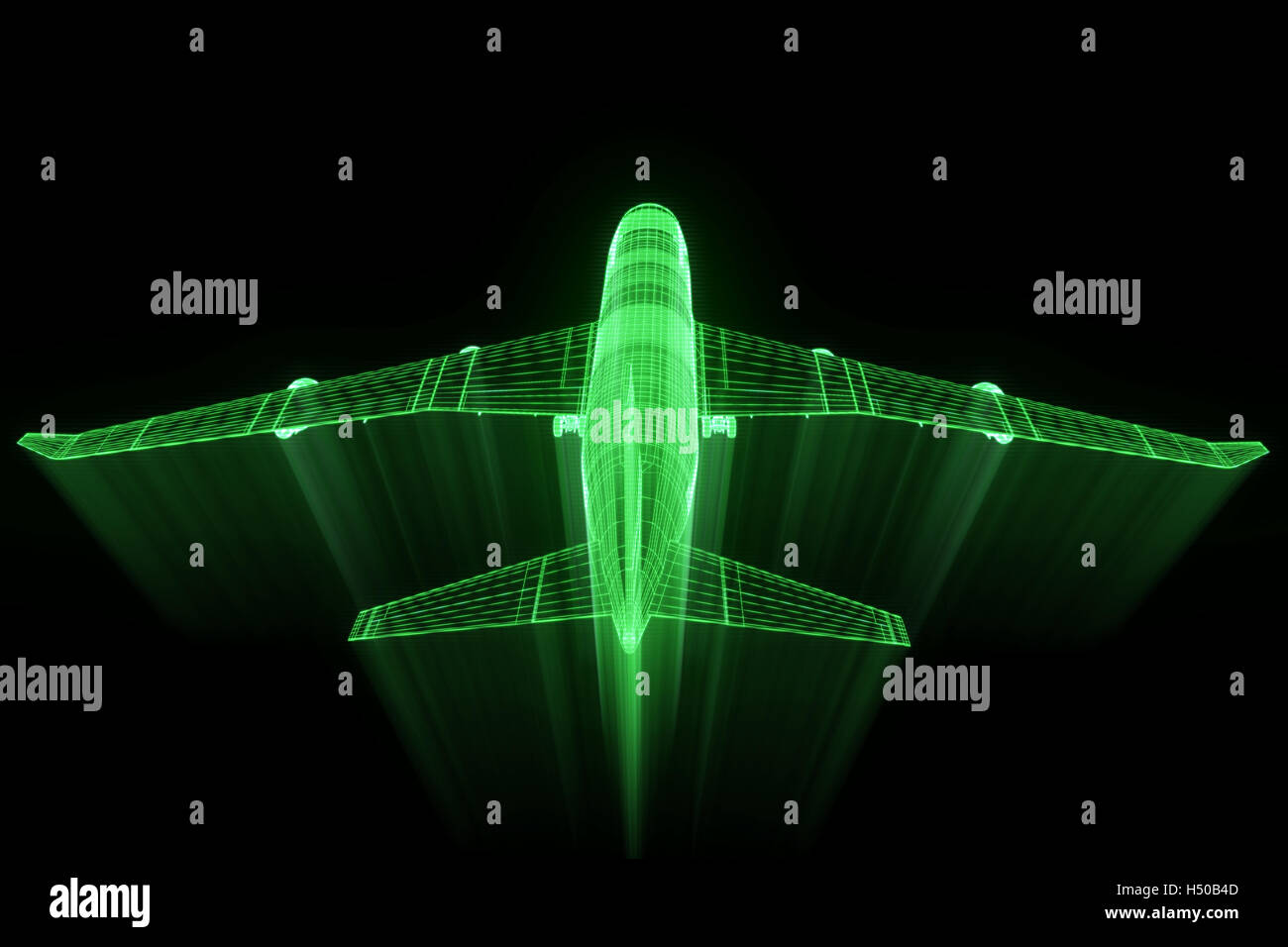 Airplane in Hologram Wireframe Style. Nice 3D Rendering Stock Photo - Alamy