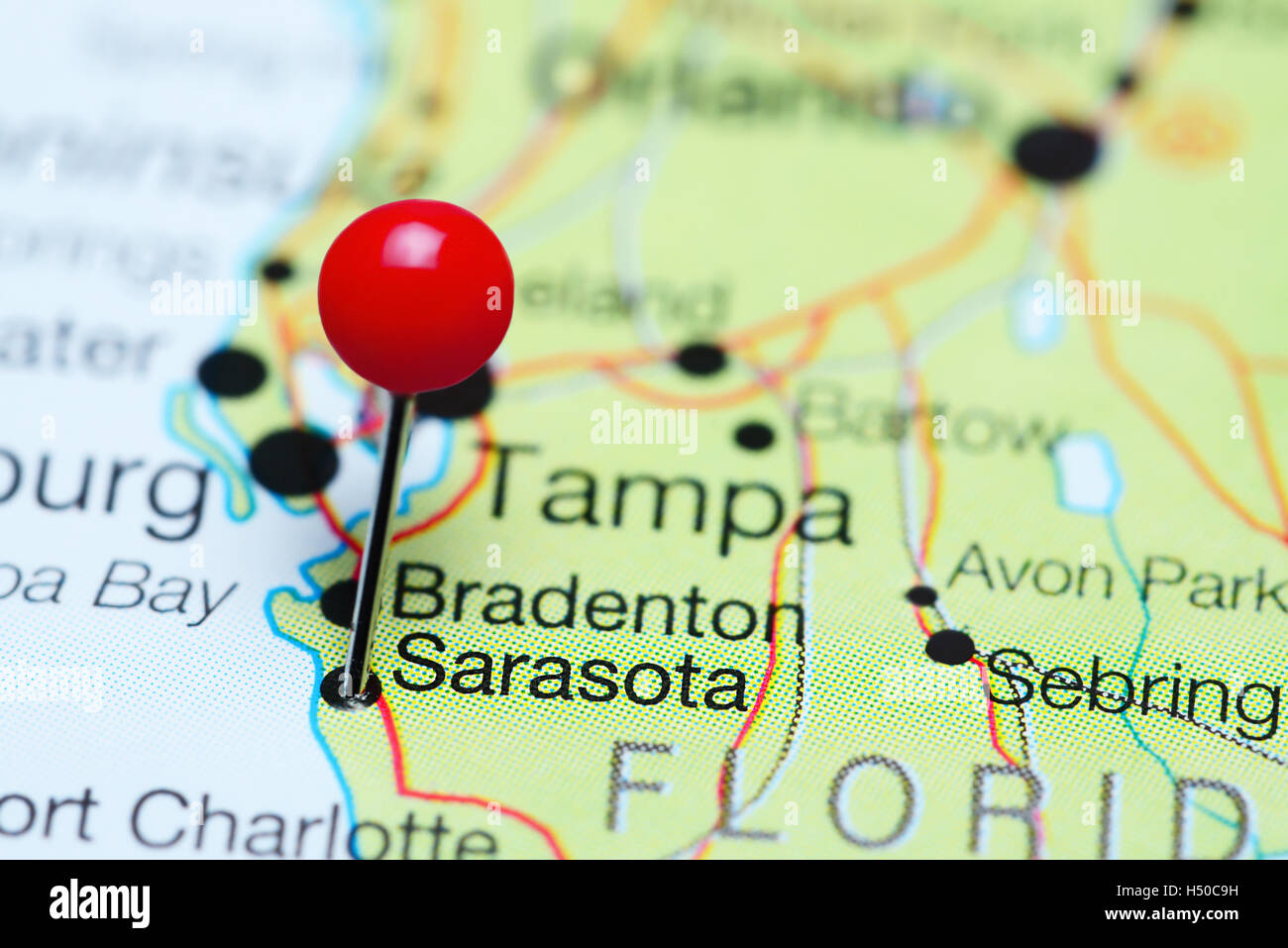 Sarasota pinned on a map of Florida, USA Stock Photo - Alamy