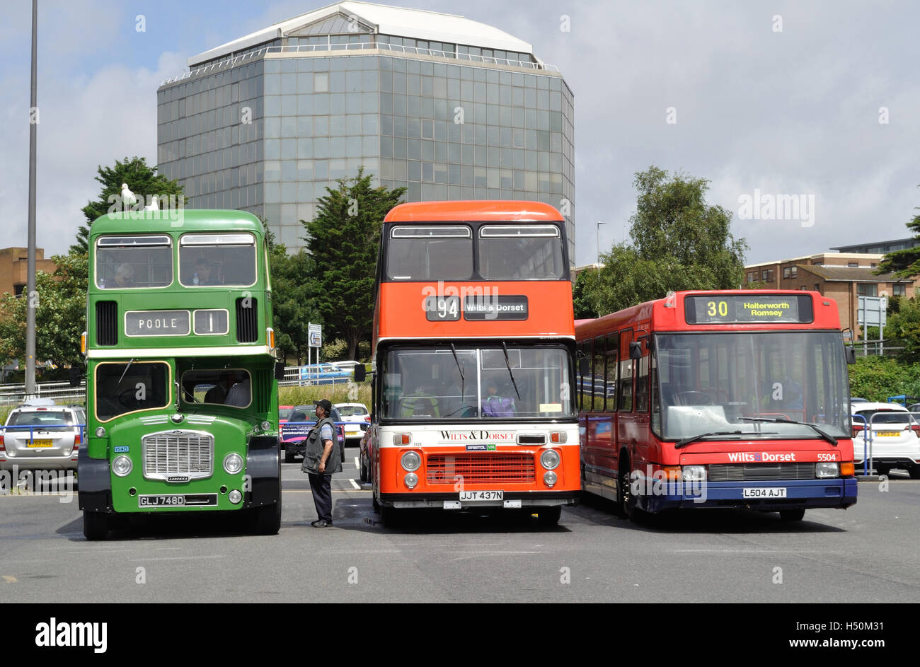 Hants & Dorset (now More Bus) celebrates its 100th anniversary with a display of vintage buses and coaches Stock Photo