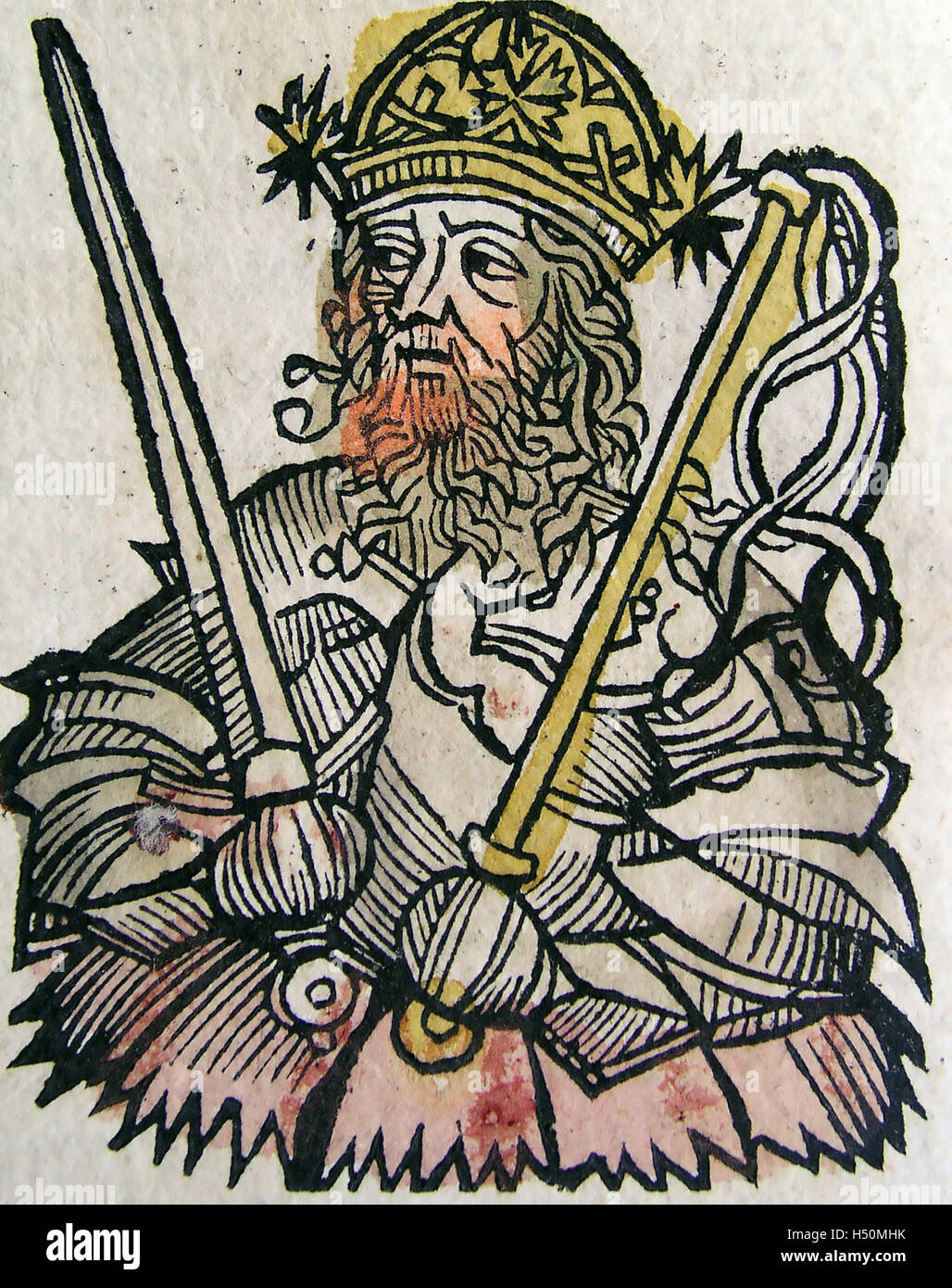 ATTILA THE HUN (c 406-453) ruler of the Hunic Empire as shown in the Nuremberg Chronicle in 1493 Stock Photo