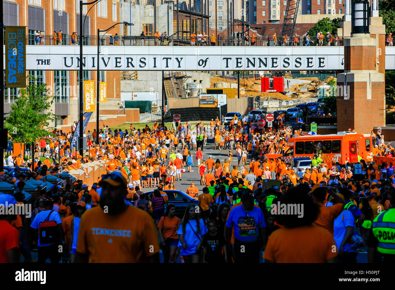 University Tennessee Volunteers supporters in orange apparel outside the Neyland Stadium in