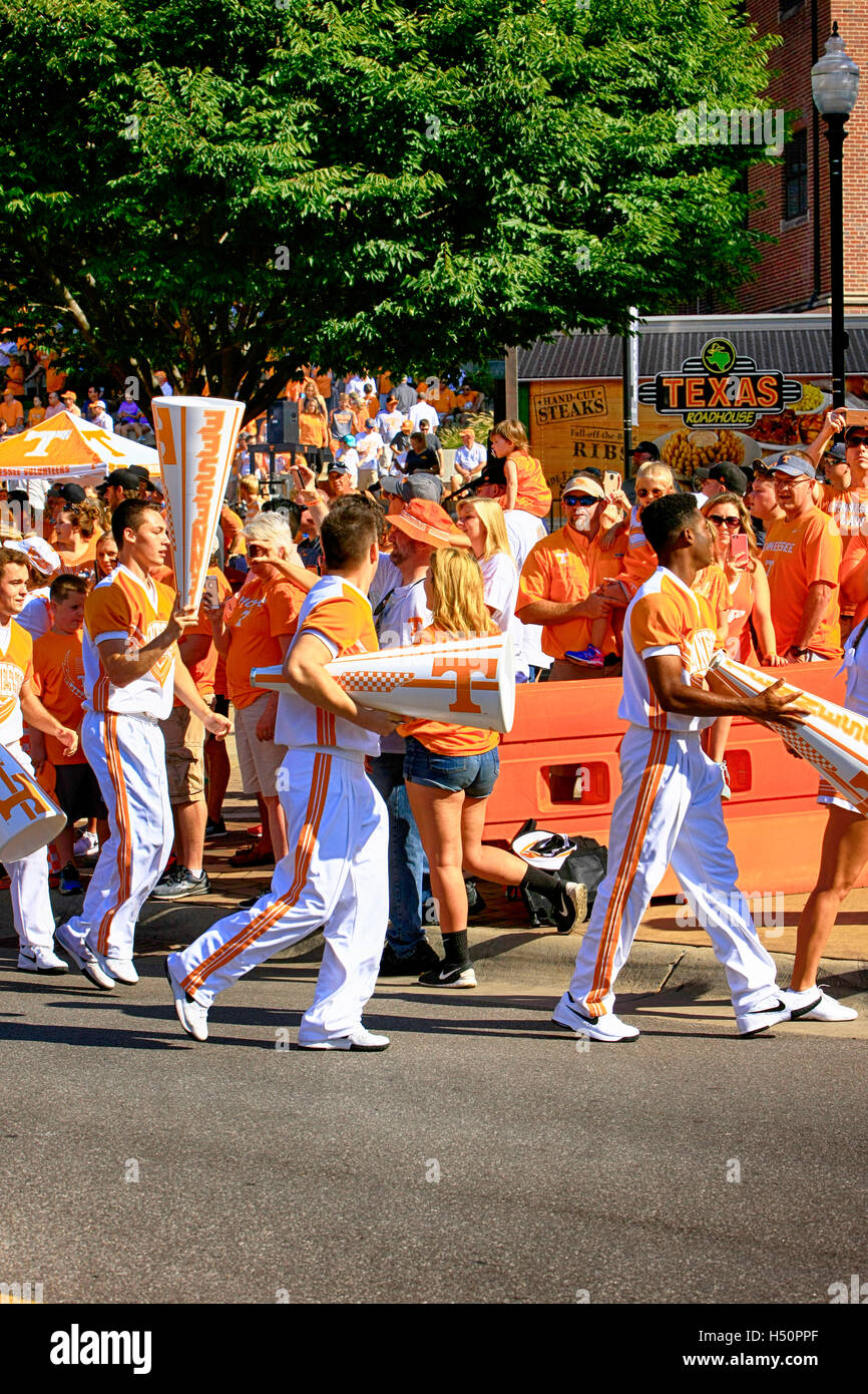 Male Ra Ra team of the University of Tennessee Volunteers football team at Neyland Stadium, Knoxville Stock Photo