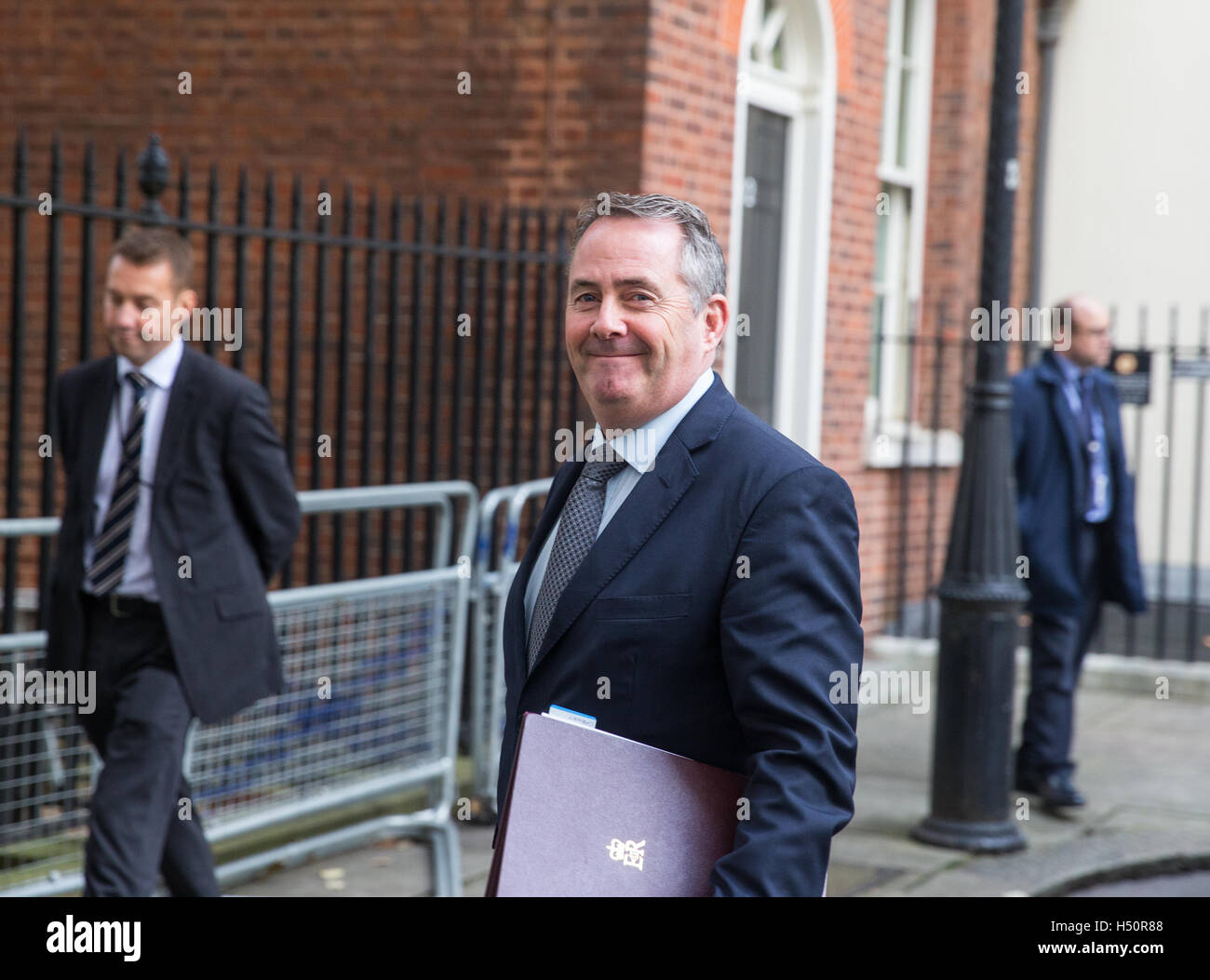 Secretary of State for International Trade and President of the Board of Trade,Liam Fox,leaves a Cabinet meeting Stock Photo