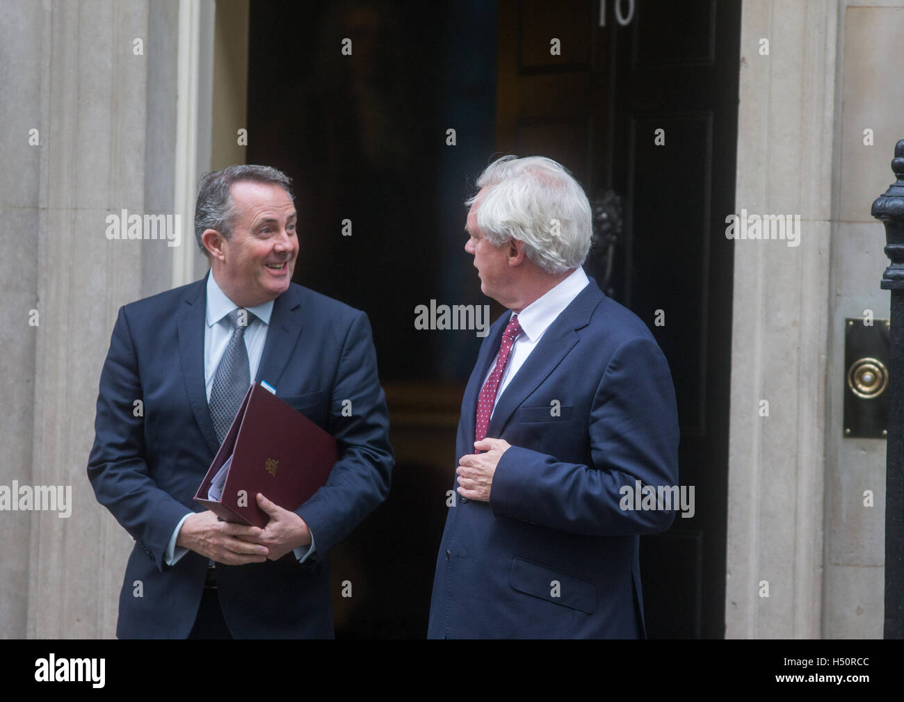 Secretary of State for International Trade and President of the Board of Trade,Liam Fox and David Davis leave a Cabinet meeting Stock Photo