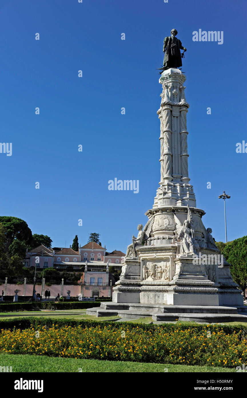 Palacio de Belem, Belem palace, residence of the President of the Republic, Alfonso de Albuquerque column in garden, Belem Stock Photo