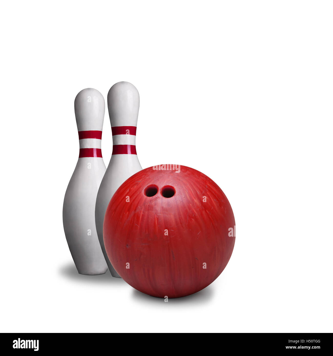 Red bowling ball and pins isolated on white background Stock Photo Alamy