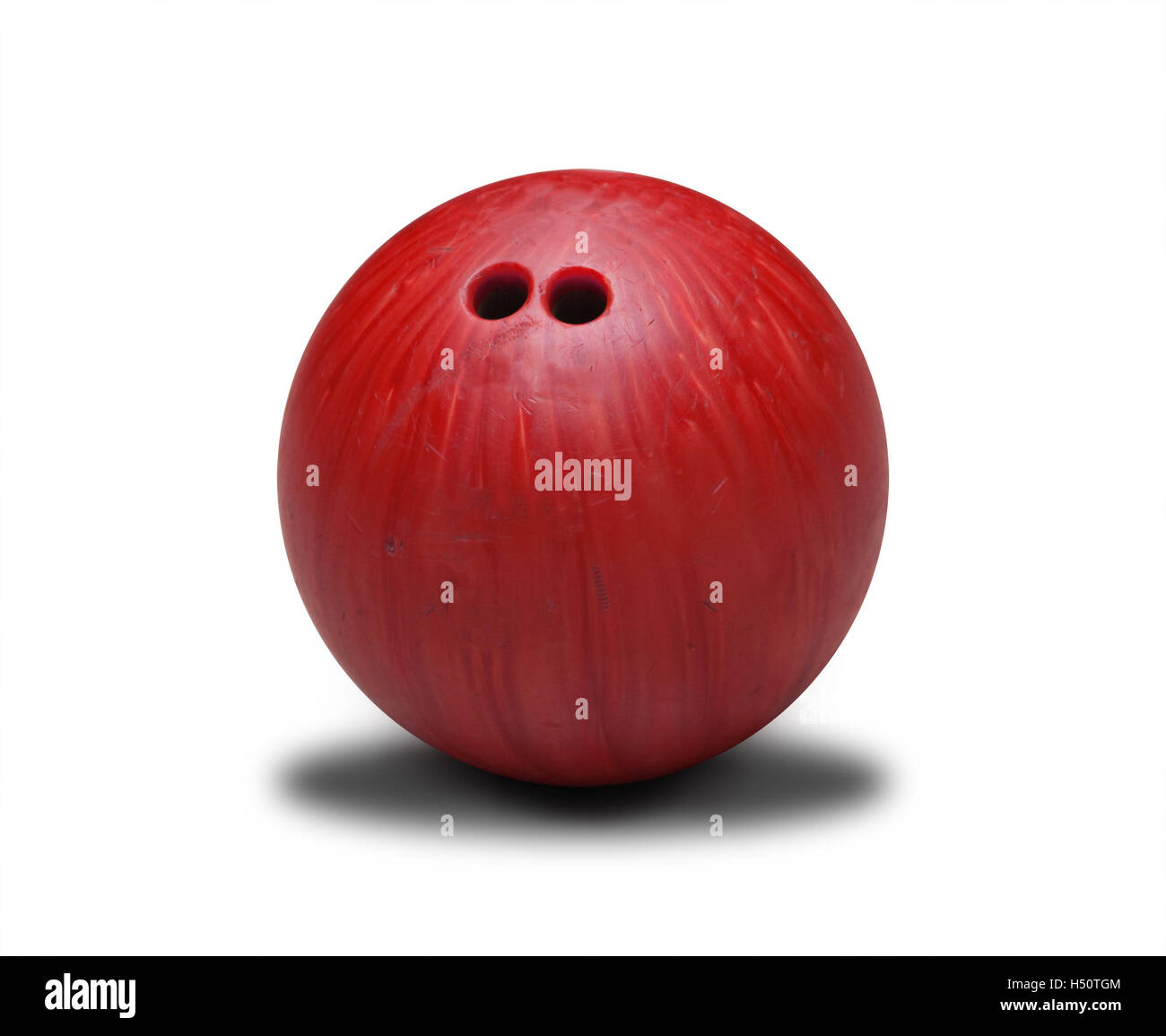 Red bowling ball isolated on white background. Stock Photo
