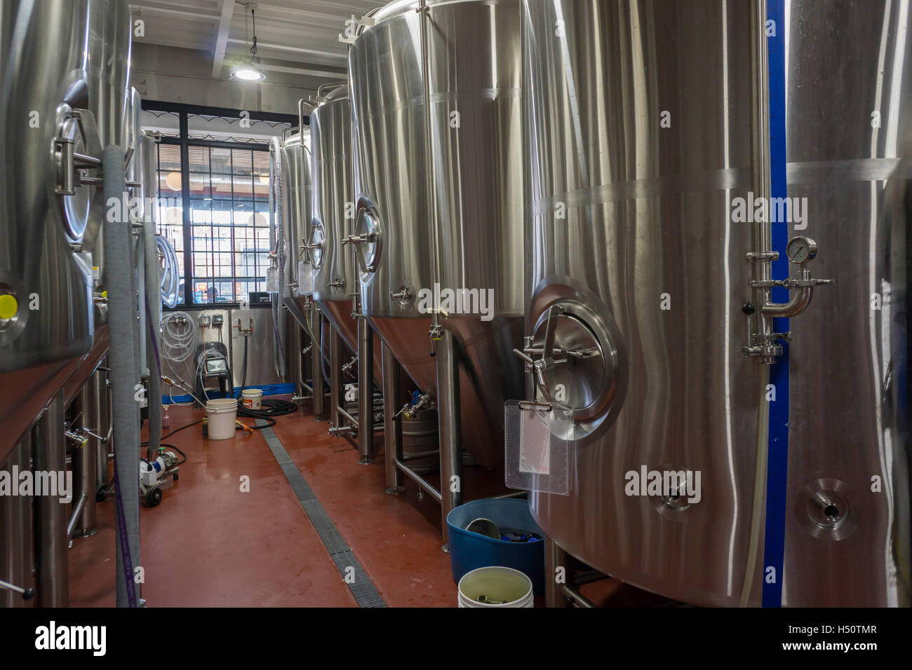 The brewing kettles of the Kings County Brewers Collective in the