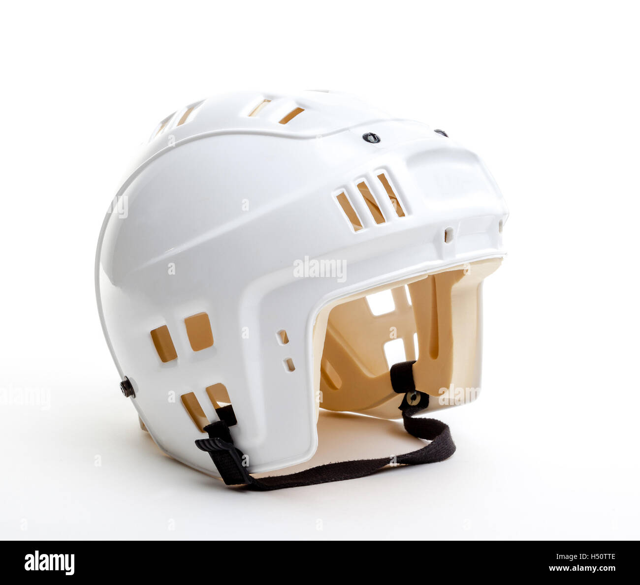 White ice hockey helmet isolated on white background with copy space Stock Photo
