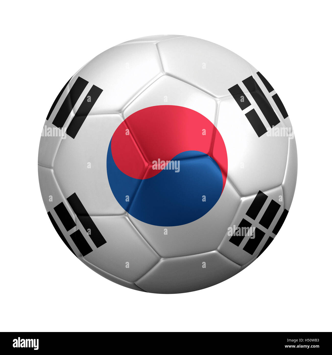 3D rendering of soccer ball wrapped in South Korea's national flag. Isolated on white. Stock Photo