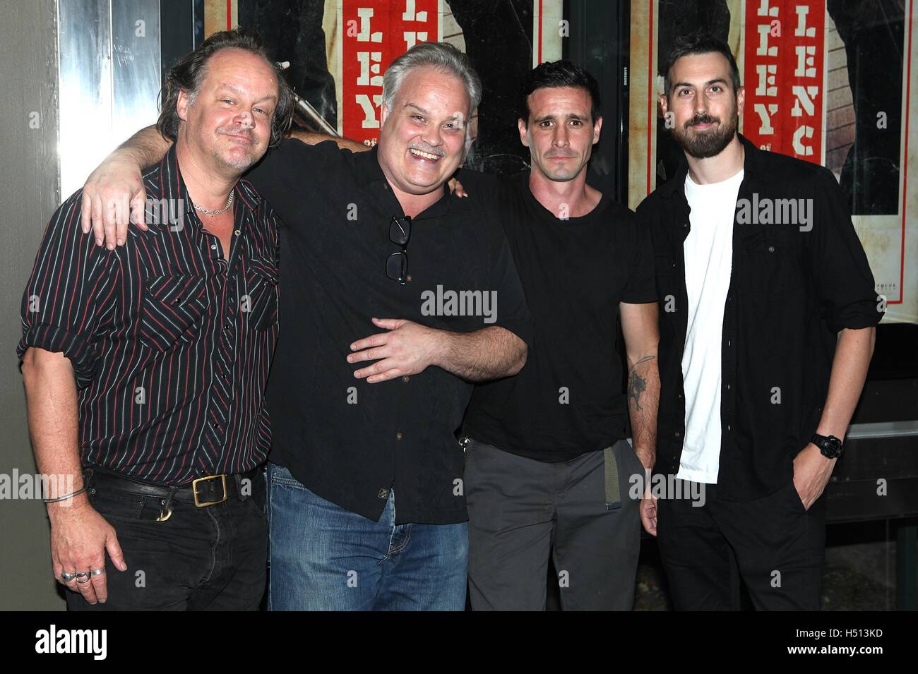 New York, NY, USA. 18th Oct, 2016. Larry Fessenden with Tommy Nohilly, James Ransone and Ti West at the Screening and Q&A: 'In The Valley of Violence' at SVA Theater on October 18, 2016 in New York City. Credit:  Diego Corredor/Media Punch/Alamy Live News Stock Photo