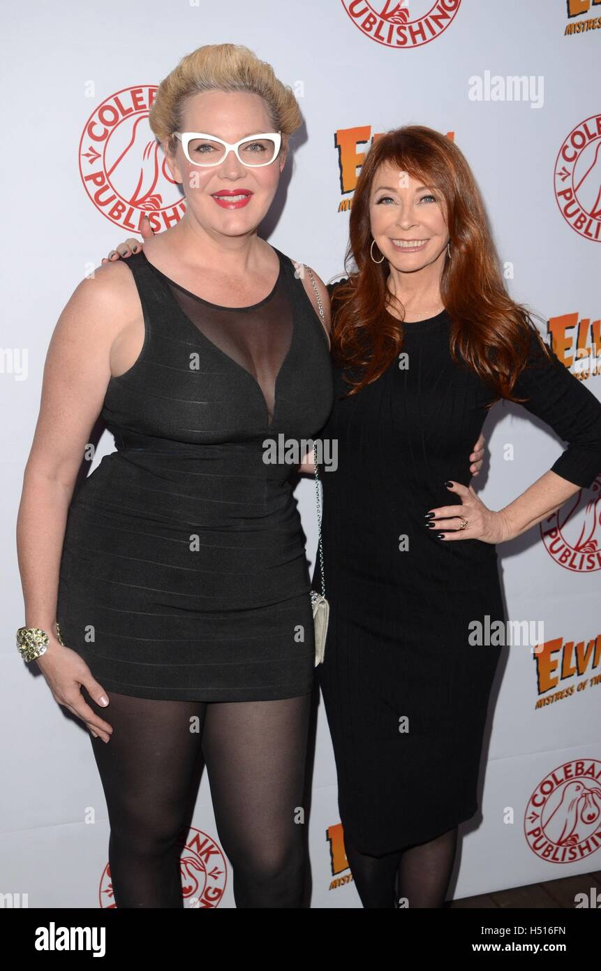 Los Angeles, CA, USA. 18th Oct, 2016. Calpurnia Addams, Cassandra Peterson at arrivals for ELVIRA: MISTRESS OF THE DARK Book Release Party, Rooftop at the Roosevelt Hollywood, Los Angeles, CA October 18, 2016. Credit:  Priscilla Grant/Everett Collection/Alamy Live News Stock Photo
