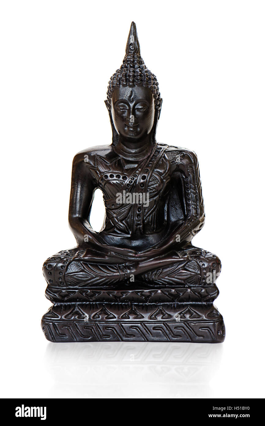 Traditional bronze Buddha statuette isolated on white background. Stock Photo