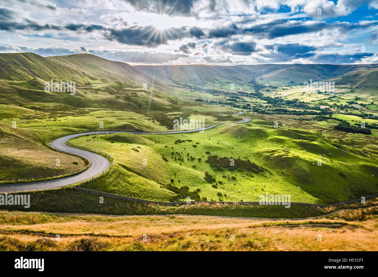 Scenic Serpentine Road in Peak District UK Stock Photo