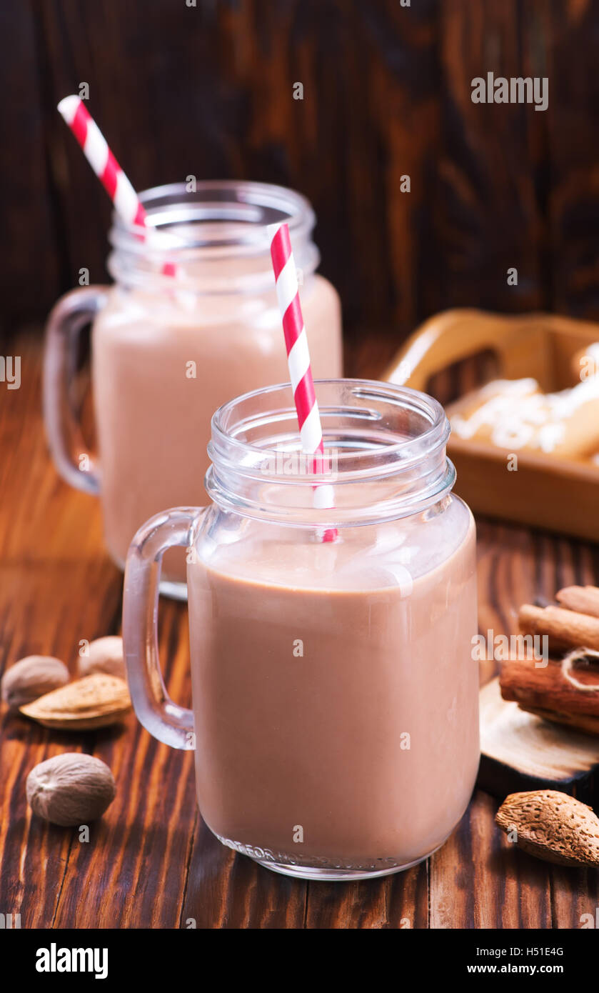 cocoa drink in glass and on a table Stock Photo Alamy