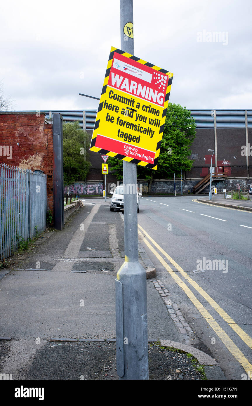 Street warning sign, forensic tagging if crime committed Stock Photo