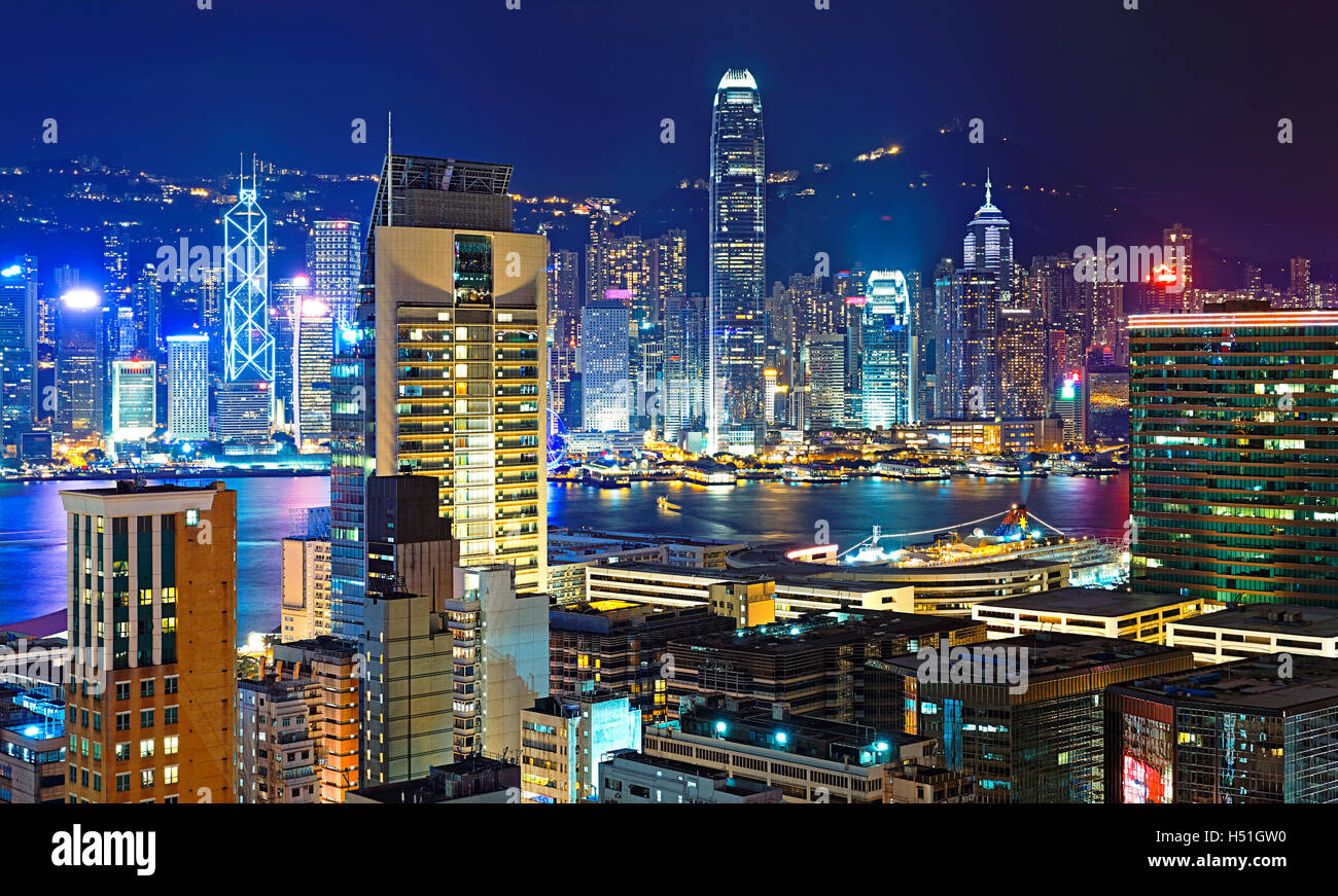 Hong kong downtown area at night Stock Photo - Alamy