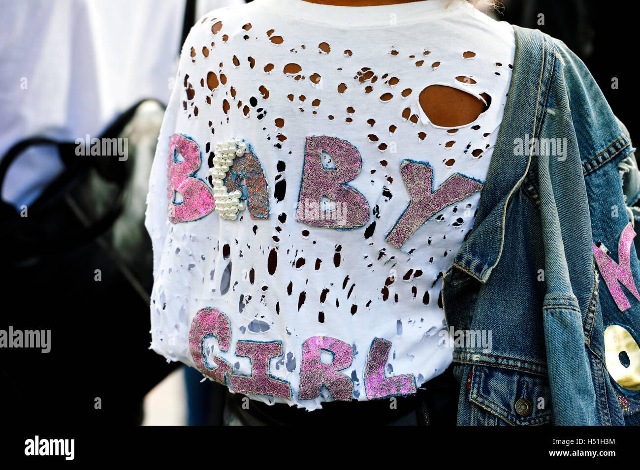 Baby Girl t-shirt at Paris Fashion Week 2016, RTW SS 2017 Stock Photo