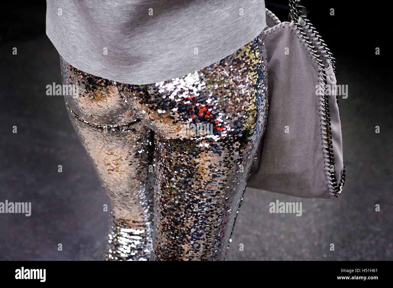 Sequin pants at Paris Fashion Week 2016, RTW SS 2017 Stock Photo
