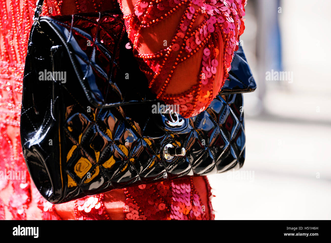Chanel bag at Paris Fashion Week 2016, SS 2017 Stock Photo