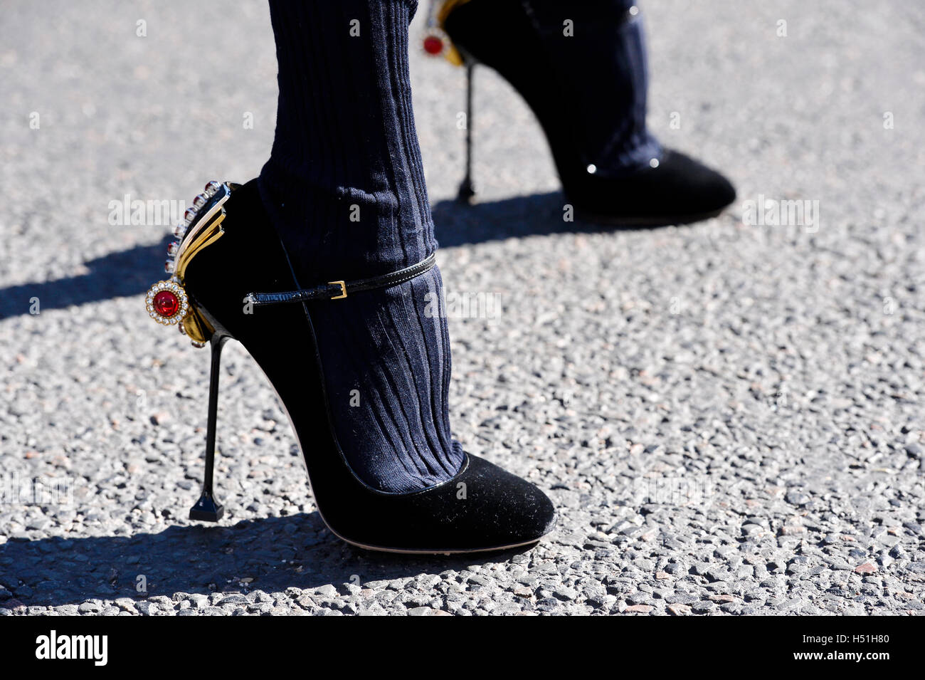 Woman wearing Miu Miu Shoes at paris Fashion Week RTW S/S 2017 Stock Photo  - Alamy