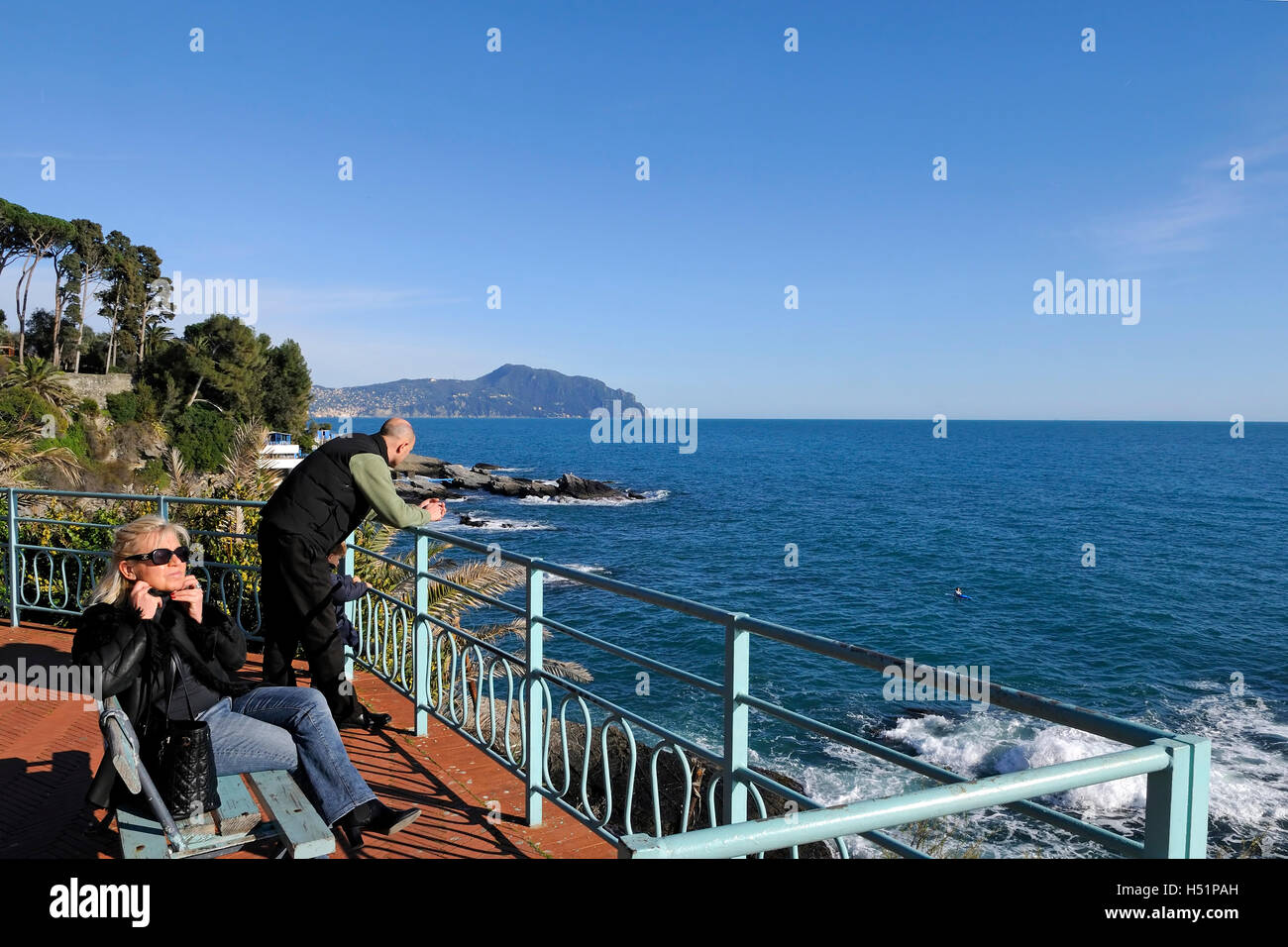 A view on the  Passeggiata Anita Garibaldi path on the sea, Nervi, Ligury, Italy, Europe Stock Photo