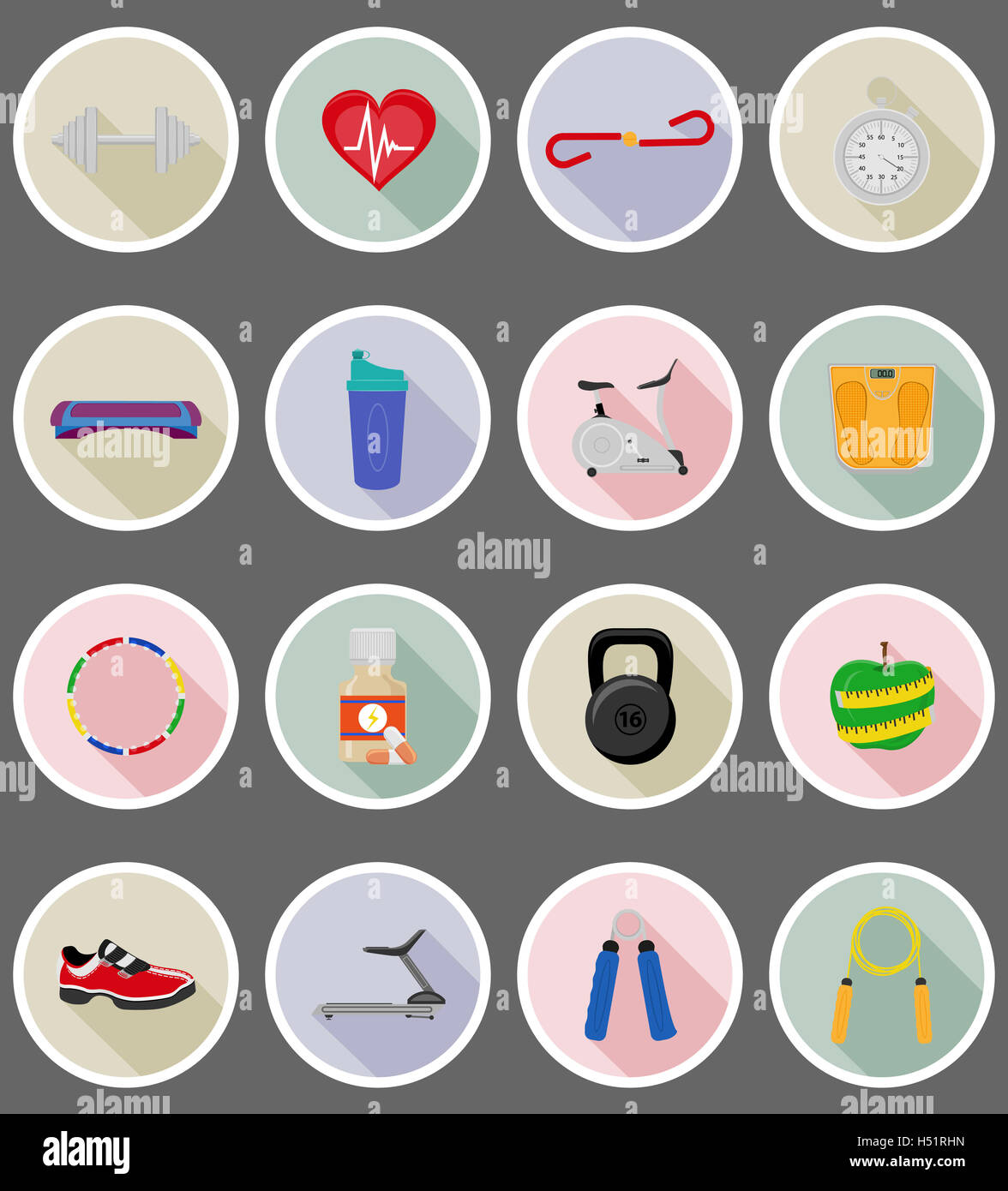 fitness flat icons illustration isolated on background Stock Photo - Alamy