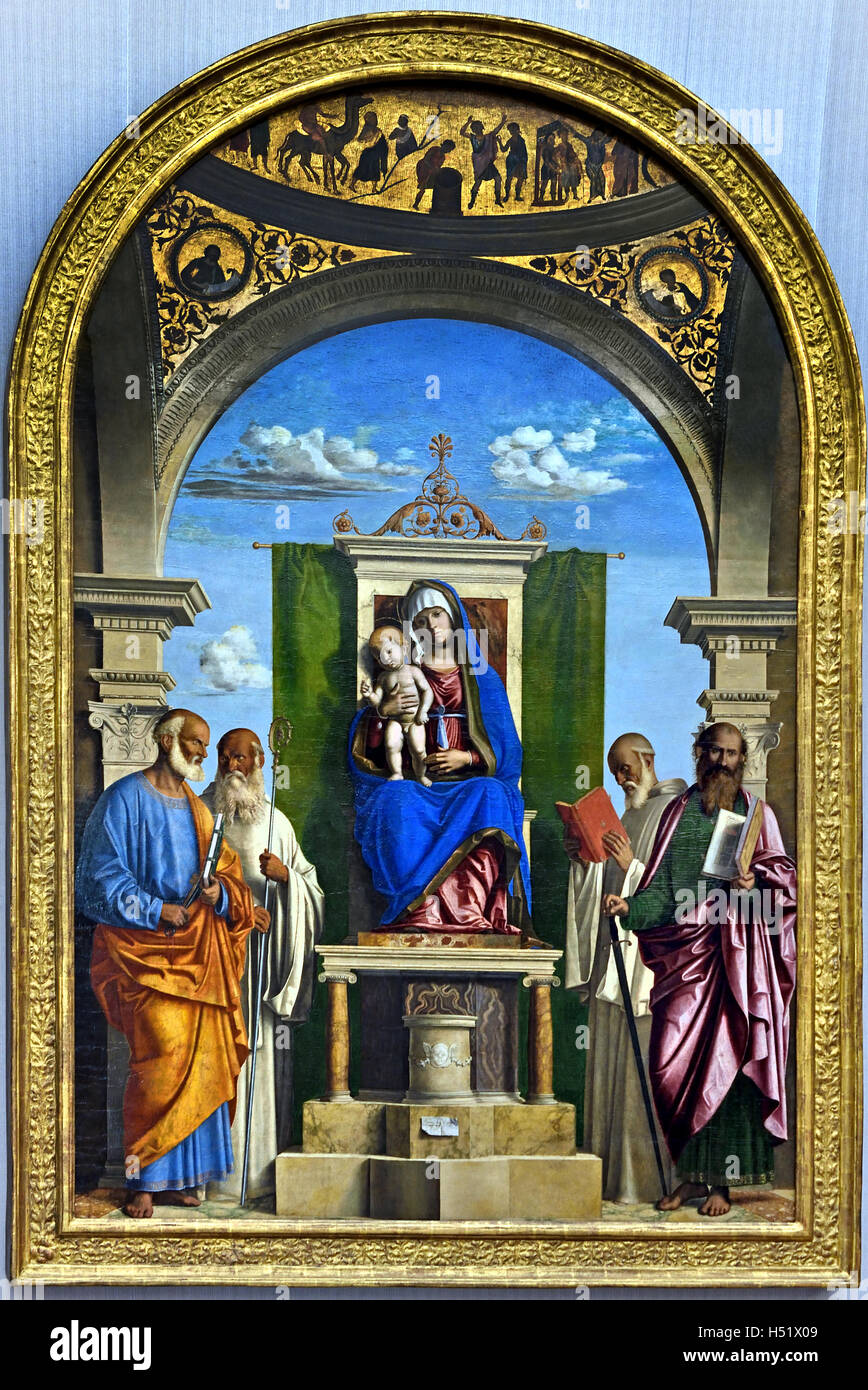 Throne of Mary with the Child and Saints Peter, Romualdus, Benedikt Paulus 1495 Giovanni Battista Cima da Conegliano 1459 - 1517 Venice painter15th Century Italy Italian Stock Photo