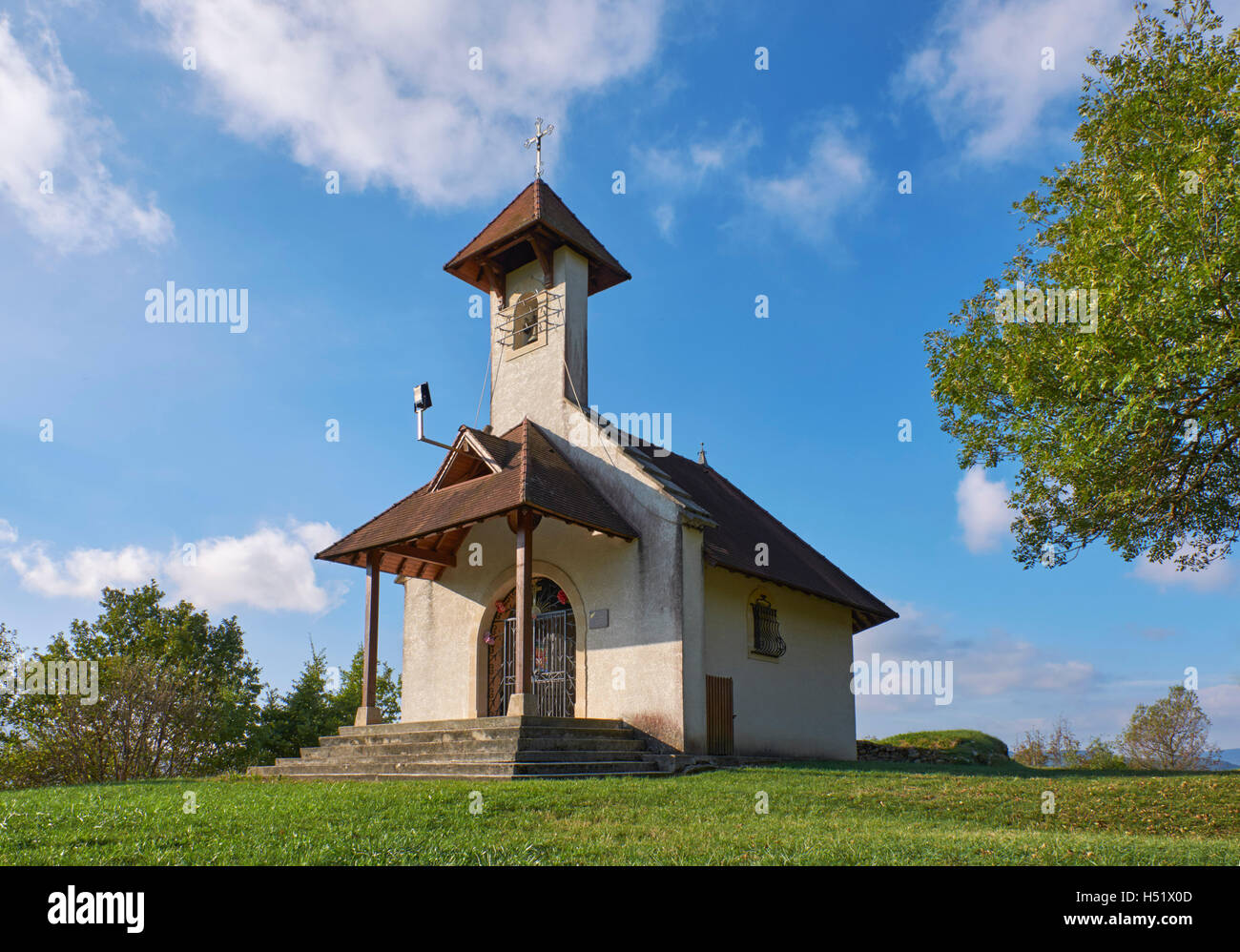 Chapelle Saint-Romain on the Camino de Santiago above Jongieux-le-Haut. Savoie, France. Stock Photo